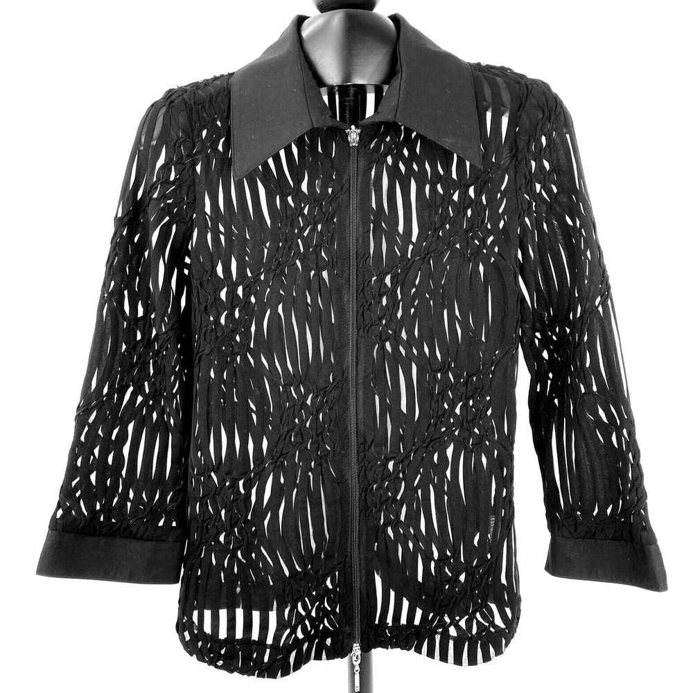 Ell Jay Collection Shirt Womens 8 Blouse Top Semi Sheer  Stretchy Elegant Zip Up